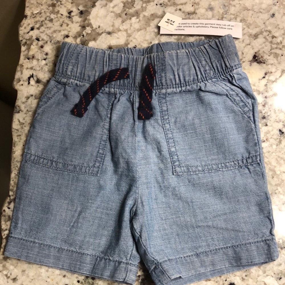 Toddler Coral Tee with Navy and Light Chambray Shorts Matching Set - Picture 6 of 12